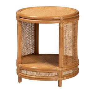 Louis Modern Bohemian Natural Brown Rattan End Table