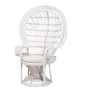 Kallima Modern Bohemian White Natural Rattan Peacock Chair