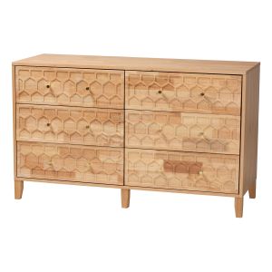 Hosea Japandi Carved Honeycomb Natural 6-Drawer Dresser
