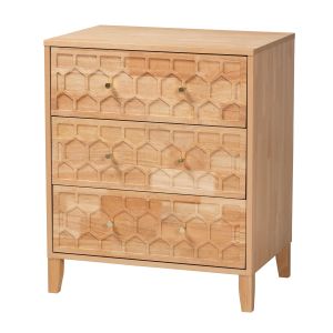 Hosea Japandi Carved Honeycomb Natural 3-Drawer Chest