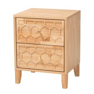 Hosea Japandi Carved Honeycomb Natural 2-Drawer Nightstand