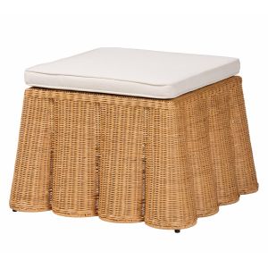 Palm Bohemian Honey Scallop Rattan Ottoman