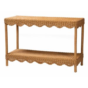 Oteria Bohemian Light Honey Scalloped Rattan Console Table