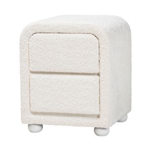 Bonilla Modern White Teddy-Bear Fabric and Rubberwood 2-Drawer Nightstand