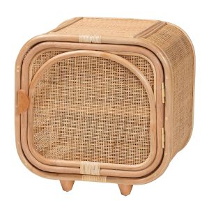 Keita Bohemian Natural Rattan and Mahogany Wood Nightstand