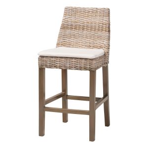 Toby Bohemian Grey Kubu Rattan Rustic Taupe Finish Mahogany Wood Counter Stool