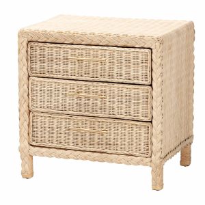 Lanica Japandi Sun Bleached Rattan 3-Drawer Nightstand
