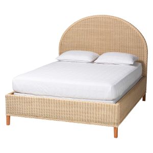 Lanica Japandi Sun-Bleached Braided Rattan Queen Size Bed