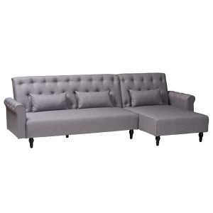 Chesterfield Retro-Modern Slate Grey Fabric Upholstered Convertible Sleeper Sofa