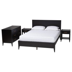 Primrose Mid-Century Black Fluted Wood King Size 4-Piece Bedroom Set