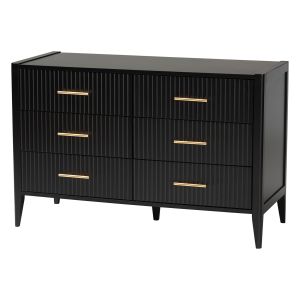 Primrose Mid-Century Black Fluted Wood 6-Drawer Dresser