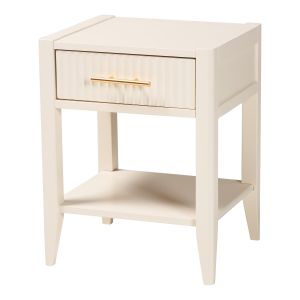 Primrose Mid-Century Ivory Fluted Wood 1-Drawer Nightstand