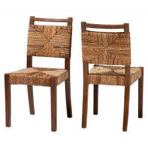 Cordoba Bohemian Natural Seagrass and Mahogany Wood 2-Piece Dining Chair