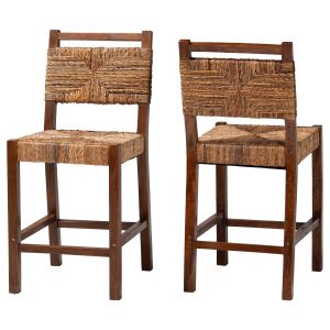 Cordoba Bohemian Natural Seagrass and Mahogany Wood 2-Piece Counter Stool Set
