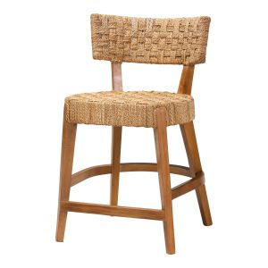 Sabit Bohemian Seagrass and Mahogany Wood Counter Stool