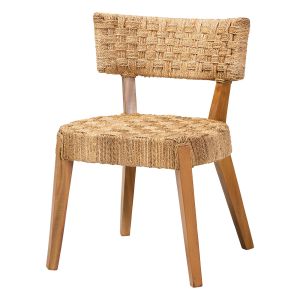 Sabit Bohemian Seagrass and Mahogany Wood Dining Chair