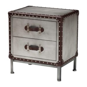 Jacey Vintage Silver Metal 2-Drawer End Table