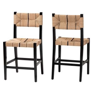 Prita Bohemian Paper Loom and Black Mahogany Wood 2-Piece Counter Stool Set
