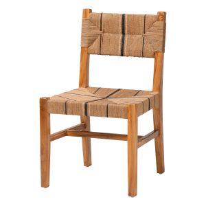 Prita Bohemian Paper Loom and Natural Mahogany Wood Dining Chair