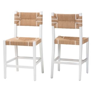 Talli Bohemian Paper Loom and White Mahogany Wood 2-Piece Counter Stool Set