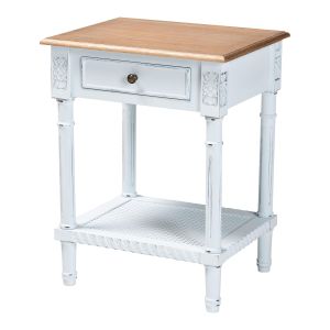 Legrand Classic French Two-Tone White and Natural Brown 1-Drawer End Table
