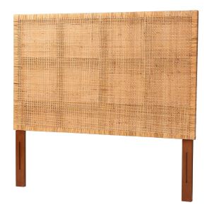 Lesia Bohemian Natural Rattan and Mahogany Wood Queen Size Headboard