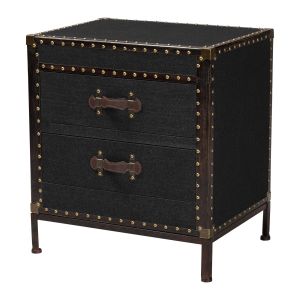 Laura Vintage Black Canvas 2-Drawer End Table Trunk