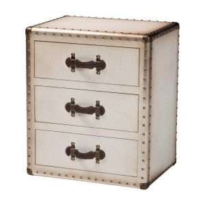 Mallison Vintage White Canvas 3-Drawer End Table