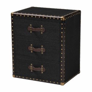 Mallison Vintage Black Canvas 3-Drawer End Table