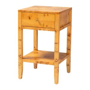 Ghina Modern and Contemporary Natural Light Mappa Burl Wood 1-Drawer Nightstand