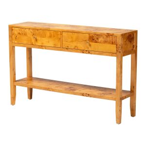 Ghina Modern Contemporary Natural Light Mappa Burl Wood 2-Drawer Console Table