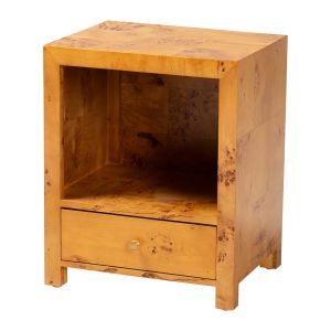 Camira Modern and Contemporary Natural Light Mappa Burl Wood 1-Drawer Nightstand