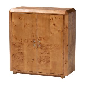 Valora Modern and Contemporary Natural Mappa Burl Wood 2-Door Console Cabinet