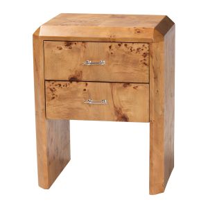 Nebu Modern and Contemporary Natural Mappa Burl Wood Nightstand