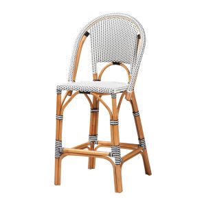 Genica Classic French Two-Tone Black and White Weaving Natural Rattan Bar Stool