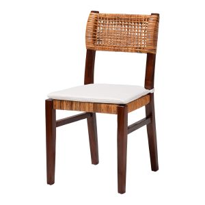 Dameka Bohemian Light Honey Rattan and Dark Brown Wood Dining Chair