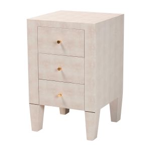 Leyna Modern Beige Faux Shagreen 3-Drawer End Table