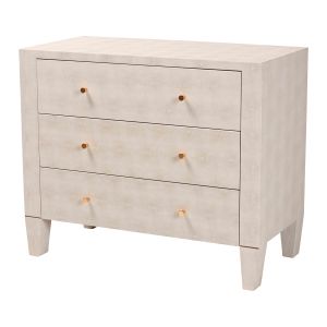 Leyna Modern Beige Faux Shagreen 3-Drawer Storage Cabinet