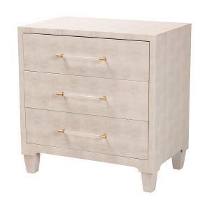 Nira Modern Beige Faux Shagreen 3-Drawer Storage Cabinet