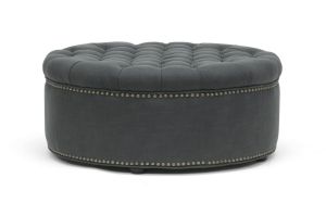 Iglehart Gray Linen Modern Tufted Ottoman