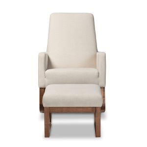 Yashiya Mid-century Retro Modern Light Beige Fabric Upholstered Rocking Chair and Ottoman Set