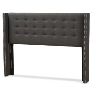 Ginaro Modern And Contemporary Dark Grey Fabric Button-Tufted Nail head King Size Winged Headboard