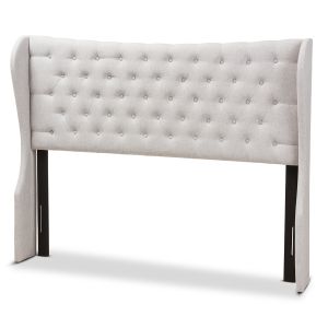 Cadence Modern and Contemporary Greyish Beige Fabric Button-Tufted King Size Winged Headboard
