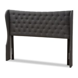 Cadence Modern and Contemporary Dark Grey Fabric Button-Tufted King Size Winged Headboard
