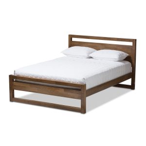 Torino Mid-Century Modern Solid Walnut Wood Open Frame Style King Size Platform Bed