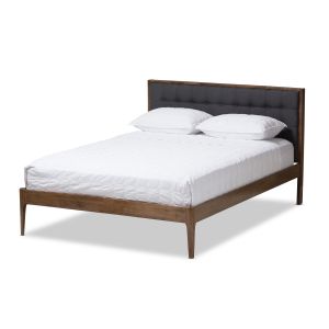 Jupiter Mid-Century Modern Grey Fabric Upholstered Button-Tufted King Size Platform Bed