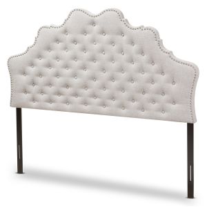 Hilda Modern and Contemporary Greyish Beige Fabric King Size Headboard