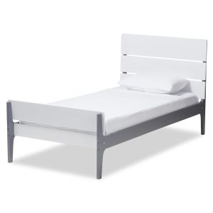 Nereida Modern Classic Mission Style White and Dark Grey-Finished Wood Twin Platform Bed