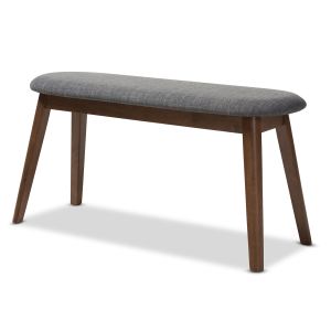 Easton Mid-Century Modern Dark Grey Fabric Upholstered Walnut Finished Wood Bench