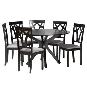Luise Modern Grey Fabric and Dark Brown Finished Wood 7-Piece Dining Set